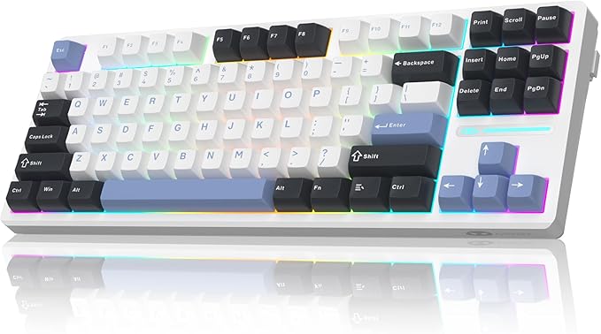 MageGee 87 Keys Wireless Creamy Keyboard, Gasket Tri-Mode 2.4G/USB-C/BT Gaming Keyboard, RGB Backlit Hot Swappable Mechanical Keyboard for Win/Mac/PC, 8000mAh Battery