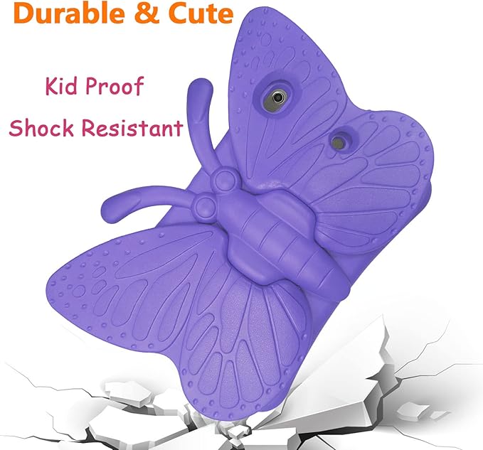 iPad 9th 8th 7th Generation Case Kids Girls, Cute Butterfly Shockproof EVA Foam Super Protection Stand Cover for iPad 2021 2020 2019 10.2" and iPad Air 3 Pro 10.5" - Purple