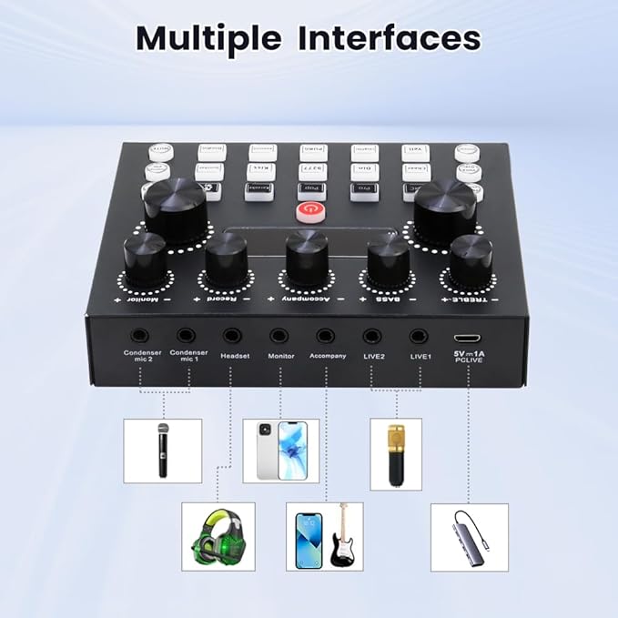 Podcast Equipment Bundle for 2, Audio Interface with BM-800 Condenser Microphone, V8s Sound Card with Voice Changer, Podcast Equipment for Podcasting, Recording, Singing, Streaming, Gaming