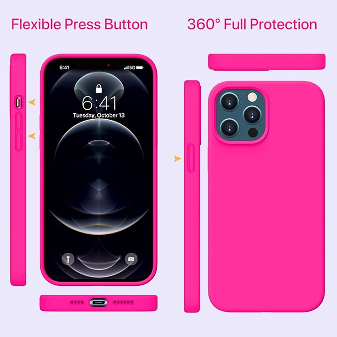 Miracase Compatible with iPhone 12 Pro Max Case, [Soft Anti-Scratch Microfiber Lining], Liquid Silicone Case Gel Rubber Shockproof Drop Protection Phone Case for 12 Pro Max, Hot Pink