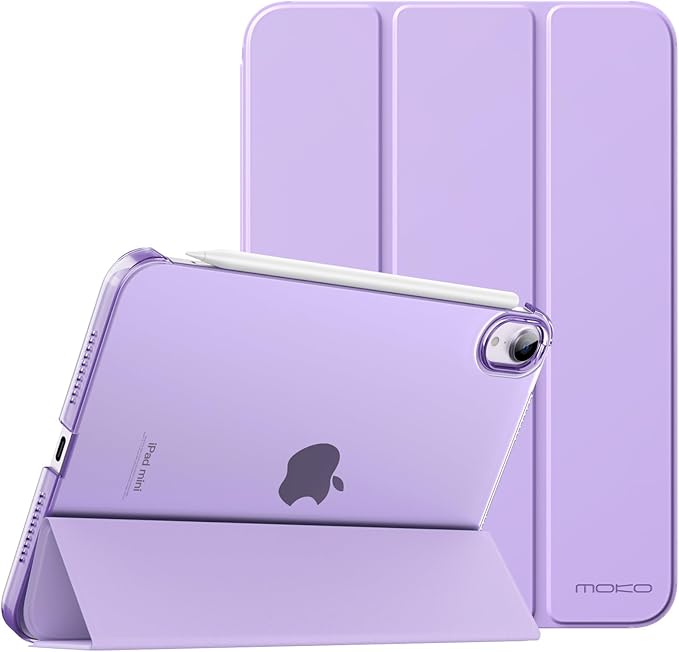 MoKo for iPad Mini 7 (A17 Pro) Generation Case 2024, iPad Mini 6 Case 2021, 8.3-inch Slim Lightweight Protective Hard Back PC Shell Stand Cover Support Touch ID, Auto Wake/Sleep, Lilac