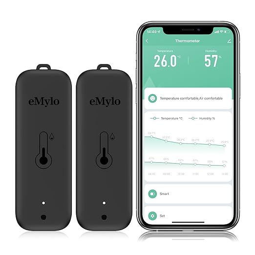 WiFi Thermometer, Humidity Meter with Smart Alert, Data Storage and Calibration, Temperature and Humidity Monitor for Bedroom, Baby Room, Warehouse, Cellar, Greenhouse, Black 2 Pack