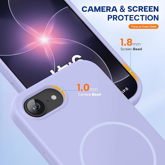 Miracase Magnetic for iPhone 17e Case & iPhone 16e Case, [Soft Anti-Scratch Microfiber Lining], Compatible with MagSafe, Silicone Shockproof Protection Phone Case for iPhone 17e/16e, Light Purple