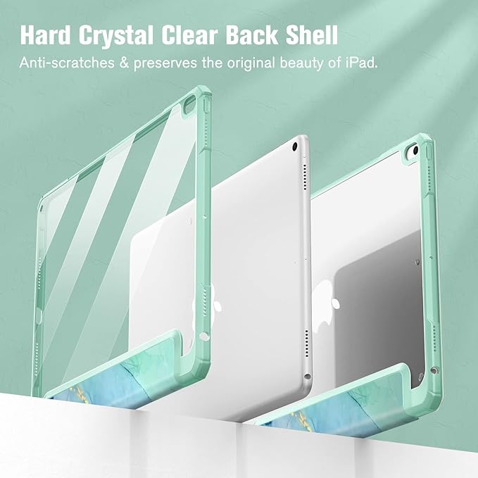 Fintie Hybrid Slim Case for iPad Air 3rd Generation 10.5" 2019 / iPad Pro 10.5 Inch 2017 - [Built-in Pencil Holder] Shockproof Cover with Clear Transparent Back Shell (Emerald Marble)