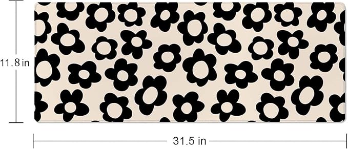 Mouse Pad Gaming, Large Mouse Pads, Non-Slip Rubber Base Mousepad, Keyboard Mouse Mat Desk Pad with Stitched Edges, 31.5x11.8 inch Vintage Black Flowers