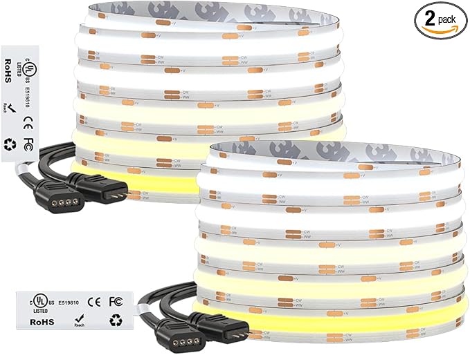 BTF-LIGHTING FCOB COB LED Strip CCT Tunable 3000K-6000K,UL Listed DC12V 32.8FT CRI 90+ Dimmable LED Tape Lights,640LEDs/m Dotless for Bedroom Kitchen Indoor Decor(No Adapter or Controller)
