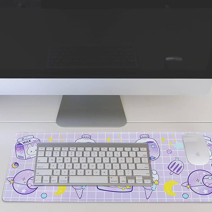 Kawaii Bunny Gaming Mouse Pad for Desk, Extended Large Bunny Rabbit Moon Mouse Pad, Purple Mousepad XL, Long Big Mouse Mat, Kawaii Bunny Decor Stuff Accessories, 31.5 X 11.8 Inch
