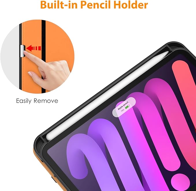 DTTO for iPad mini 7th (A17 Pro) 2024/iPad Mini 6th Generation Case 2021 8.3 Inch, Premium Leather Business Folio Stand Cover for Mini 7/6 with Pencil Holder-Multiple Viewing Angles, Orange