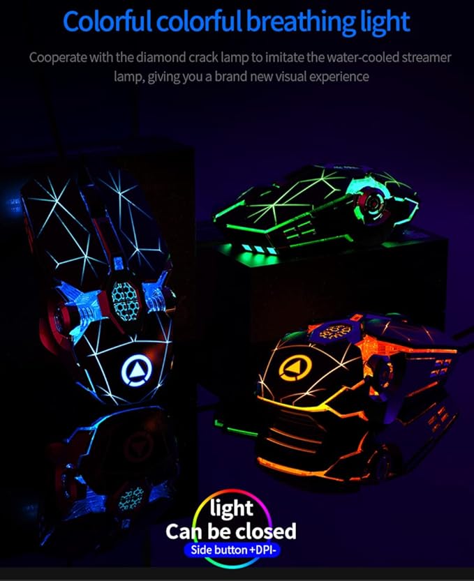 Gaming Mouse Wired Game Mice USB Silent Optical Mouse 3200DPI RGB Colorful Gradient Backlit 7 Buttons for Desktop Laptop Computer Gamer PC Windows Mac