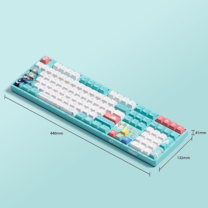 Akko Wireless Gaming Keyboard 5108B Plus Full Size Keyboard Hatsune Miku Hot-Swappable Tri-Mode Mechanical Keyboard RGB Backlight, Piano Pre Lubed Switch