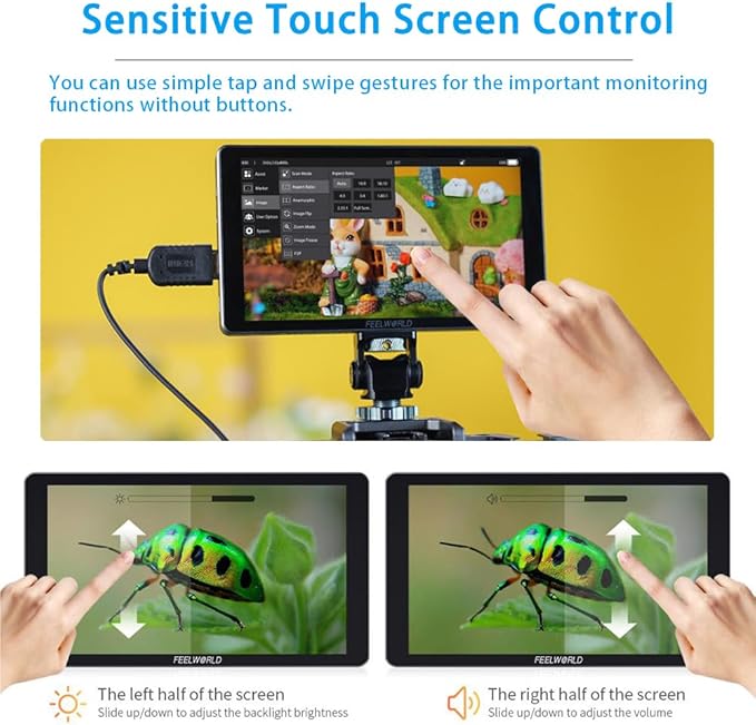 FEELWORLD P6XL 6 Inch Camera Monitor, 1200nit IPS Touch Screen 1920x1080 Built-in 3000mAh Battery Camera Field Monitor with Sunshade, Video Assist HDR Waveform Focus Peaking 3D LUT 4K HDMI