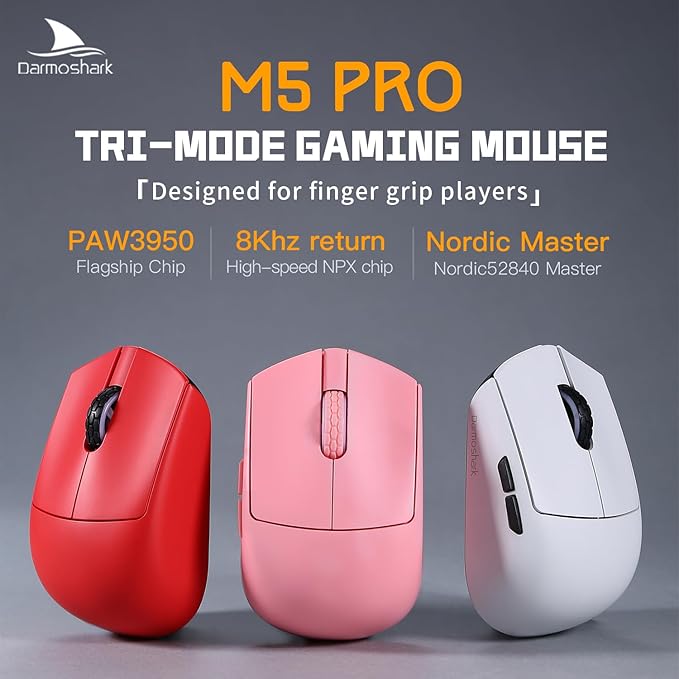 Darmoshark M5PRO Mini Wireless Gaming Mouse,Tri-Mode 8K/Bluetooth Mouse Up to 30000DPI,PAW3950 Optical Sensor Lightweight 38g,5 programmable Button,Computer Mouse for Laptop,PC,Mac-W