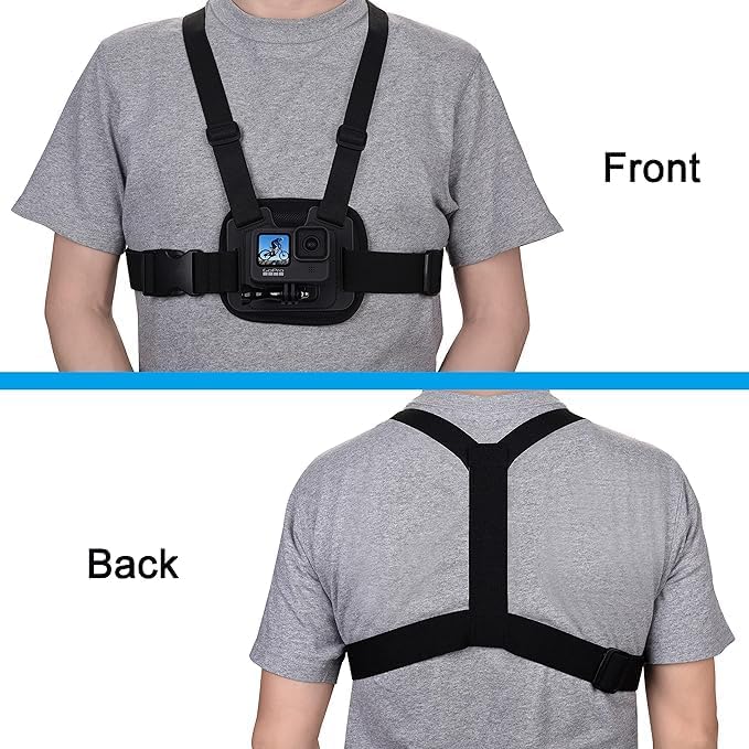 Suptig Chest Mount, Adjustable Chest Strap, Breathable Material Compatible for Gopro Hero 12 Hero 11 Hero 10 Hero 9 Hero 8 Hero 7 Hero 5 Hero 4 Hero 3, AKASO, DJI osmo and More Action Cameras (Black)