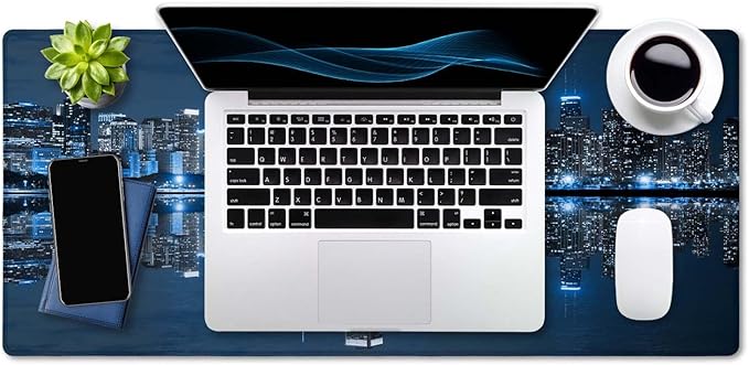 SSOIU Extended Gaming Mouse Pad (35.5x15.7 in), Large Non-Slip Rubber Base Mousepad with Stitched Edges, Waterproof Keyboard Mouse Mat Desk Pad for Work, Game, Office, Home - Chicago Skyline