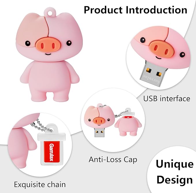 USB Flash Drives, 16GB/32GB/64GB/128GB Silicone USB2.0 High Speed Thumb Memory Stick Pen Date Storage Pendrive U Disk (Piggy, 64GB)