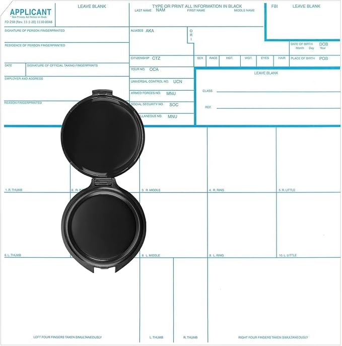 Fingerprint Kit FD-258 Cards, Reusable Ink Pad and Instructions, 11-1-20 Newest Version- 5 Pack