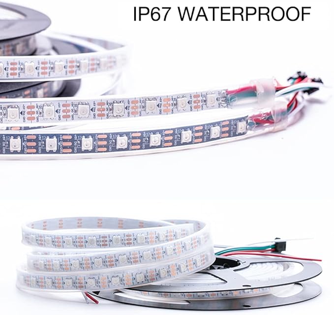 WS2812B LED Strip Individual Addressable Light 60Pixels/m SMD 5050 RGB Pixel Strip DC5V (16.4FT 300LEDS Waterproof IP67, White PCB)