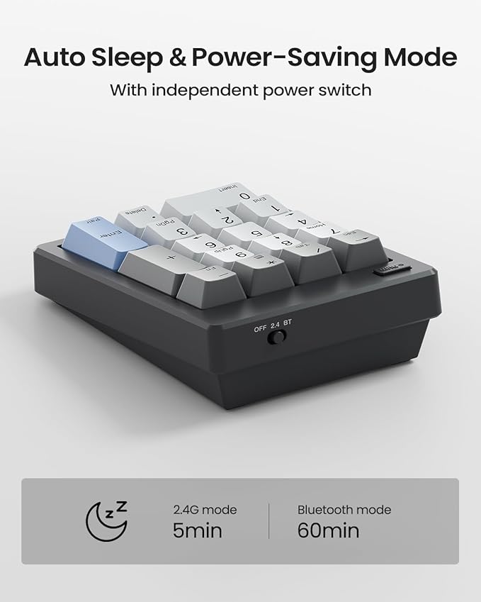 Kisnt FD17 Wireless Mechanical Number Pad, Bluetooth 5.0& 2.4G Dual Mode Numeric Keypad, 17 Keys Hot Swappable Numpad with PBT Keycaps for Laptop/PC/TKL Keyboards(Black, Linear Switch)