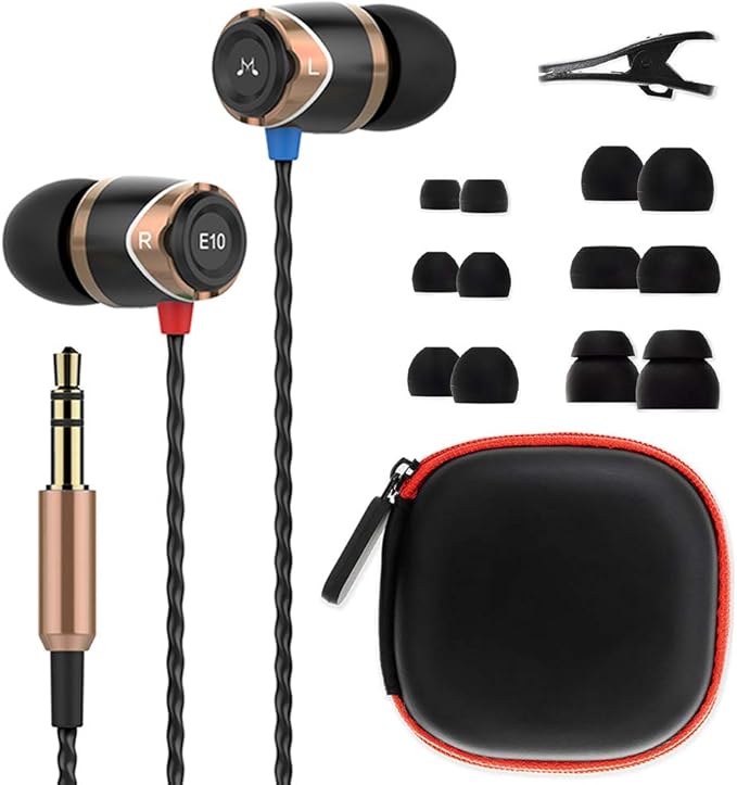 SoundMAGIC E10 Wired Earphones No Microphone HiFi Stereo Earbuds Noise Isolating in Ear Headphones Powerful Bass Tangle Free Cord Black Gold