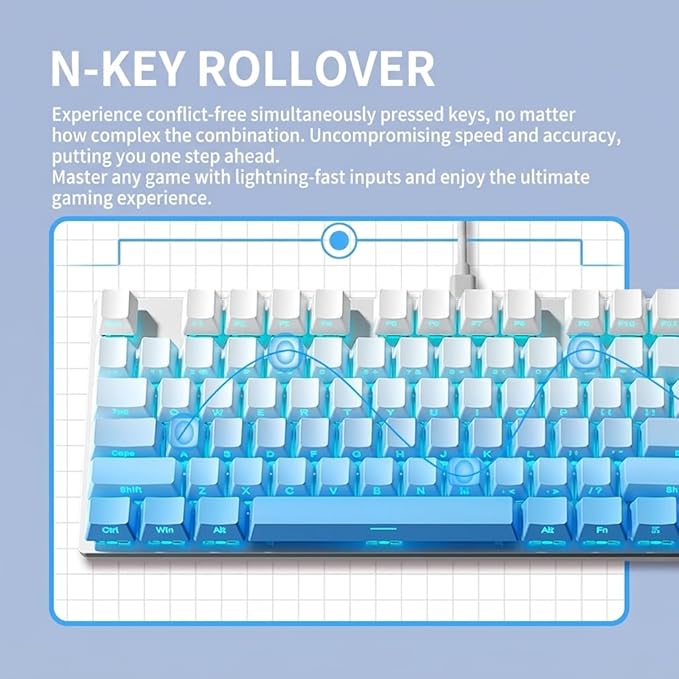 HP Wired Mechanical Gaming Keyboard GK400F, 104 Keys Full Size USB Keyboard, Brown Switches, Ice Blue LED Backlit, Anti-Ghosting, Durable Metal Panel, HP Keyboard for PC Gamer