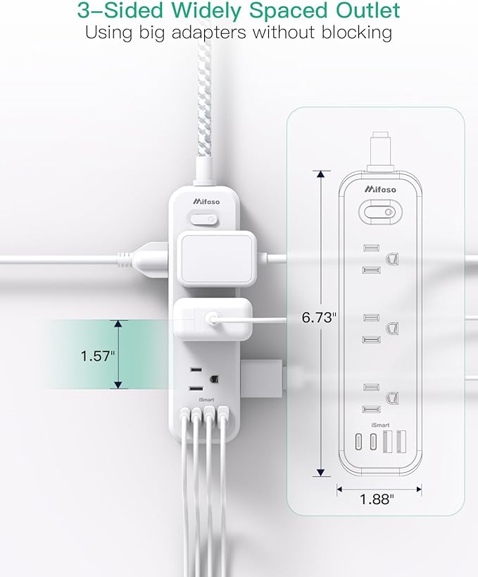 Mifaso Extension Cord, Surge Protector Power Strip, Long Power Strip with 9 Outlets 4 USB Ports, Extension Cord with Multiple Outlets, USB Power Strip for Dorm Room Essentials, College(15FT, White)