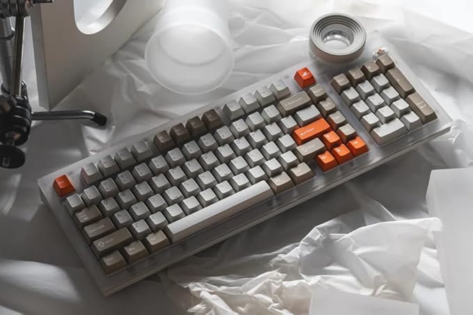 ATM 98 Wireless Custom Silent Mechanical Keyboard, 98 Key Tri-Mode 2.4G Bluetooth Wireless Ergonomic RGB PC Computer Keyboard, Office Accessories, Hotswappable Switch - Frost Whisper