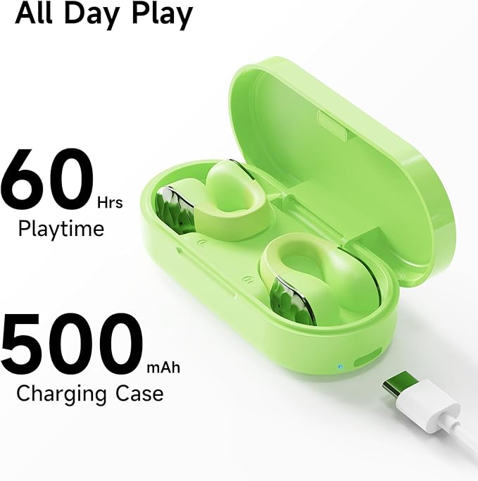 aigo Open Ear Earbuds, Wireless Bluetooth Earphone, Clip on Headphones, Over The Ear Earbuds for Fitness Running Gym Workouts, Built-in Mic, Wireless Charging, Volt Yellow Headset