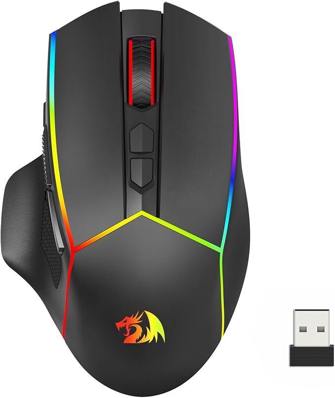 Redragon Axe M814 Programmable Wireless Gaming Mouse, with RGB Streaming Lights, 8 programmable Buttons, max 8000DPI,15G Acc,Multifunctional Software, Ergonomic Design