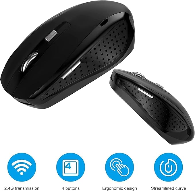Guiheng 2 Pack Wireless Mouse, 2.4Ghz Wireless Mouse Computer Mouse1200,6 Buttons with Nano Receiver for Laptop,PC,Chromebook,Computer,Notebook,Office (Black)