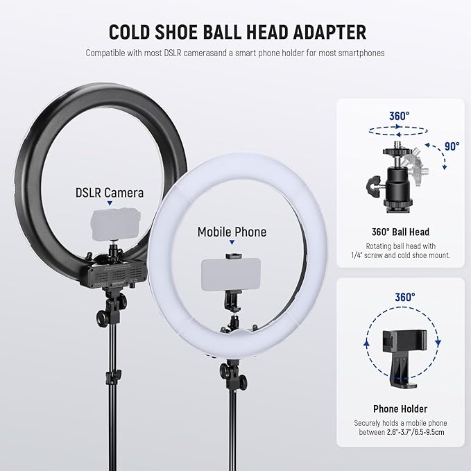 NEEWER 55W 18"/45cm Ring Light Kit [New Version], 5600K Dimmable LED Ringlight Tripod Stand Phone Holder for iPhone Selfie Makeup Lash Tattoo Studio Photo Video Recording Photography Lighting, RL-18