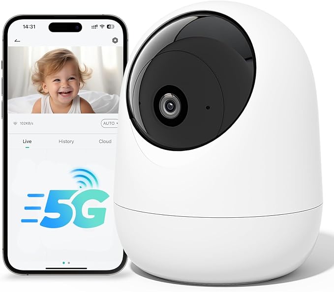 Rraycom Indoor Camera 5G&2.4G WiFi,2K Security Cameras for Home Security,360°Pan & Tilt, Dog/Pet Baby Camera with Motion Tracking& Sound Detection, 2-Way Audio, Night Vision,Siren,Works w/Alexa