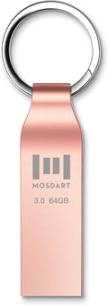 MOSDART 64GB Waterproof USB3.0 Flash Drive, Speed Up to 90MB/S, exFAT Metal Memory Stick with Keychain, for System Back, Data Storage, Rose Gold