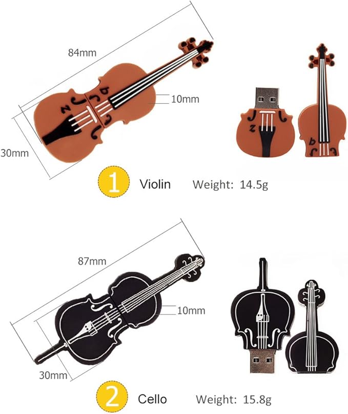 5x16GB USB Flash Drive Musical Instruments USB 2.0 Memory Stick Pen Drive(Yellow Guitar,Red Guitar,Cello,Violin,Piano)
