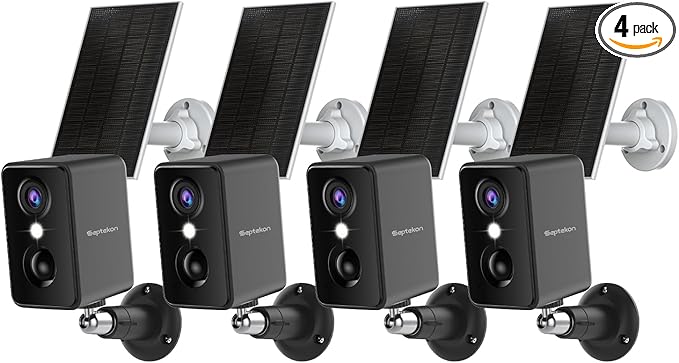 Septekon 2K Security Cameras Wireless Outdoor 4 Pack, Solar Battery Powered Camera with Two Spotlights, PIR Motion Detection Siren, Color Night Vision, 2-Way Audio, IP66 Waterpoof