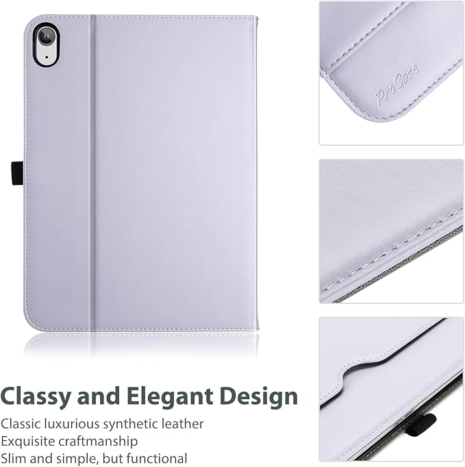 ProCase for iPad A16 11th Generation 11 Inch 2025/iPad 10th Generation Case 10.9 Inch 2022, iPad 11/10 PU Leather Case Business Stand Cover Smart Folio with Hand Strap Front Pocket Pen Loop -Purple