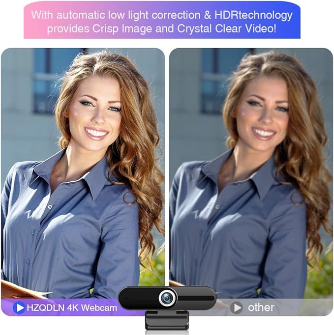 4K Webcam with Microphone, 8MP Laptop PC Desktop Computer Web Camera, USB Webcams for Video Calling Recording Streaming Video Conference, Webcam with Tripod，Privacy Shutter