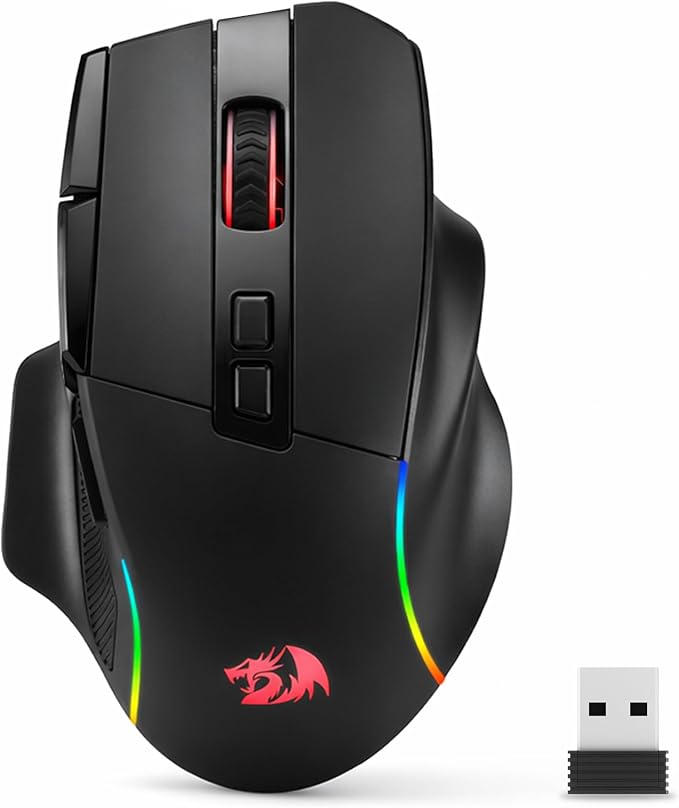 Redragon M925 PRO Wireless Gaming Mouse, 26,000 Max DPI Optical RGB Gaming Mice with 10 Programmable Buttons, Ergonomic Natural Grip Build, Software Supports DIY Keybinds & DPI, Black
