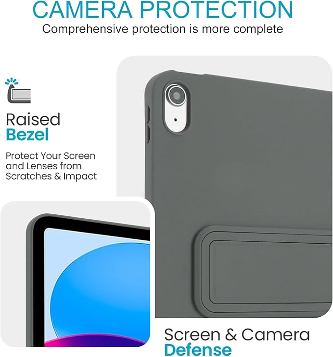 Shockproof Case for iPad 10th/11th Gen, TPU & Hard PC Back Cover with Kickstand Feature Screen & Camera Defense Cleaning Cloth + Stylus Included for iPad 11th 10th Gen, Gray