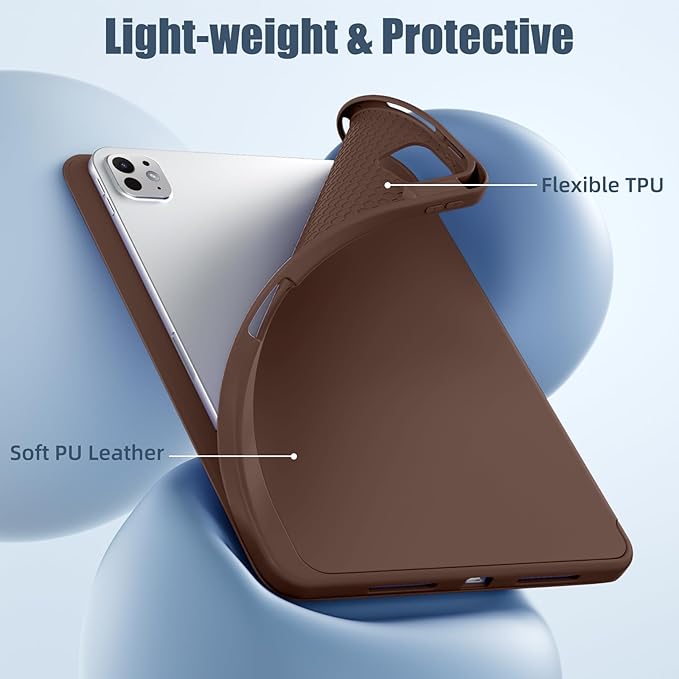 Kidopire New Compatible with iPad Pro 11 Inch Case (M4 2024/M5 2025) with Pencil Holder, Smart Cover with Protective Trifold Stand & Soft TPU Back, Auto Wake/Sleep, Support Pencil Pro, Dark Brown