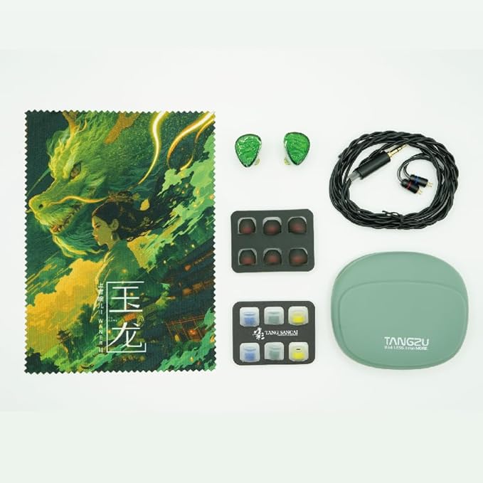 TANGZU Wan'er S.G II Emerald Dragon in Ear Monitor, Gaming IEM Earphones, HiFi Wired Earphones with 10mm PET Diaphragm Dynamic Driver, Flat 0.78mm 2-pin Tangle-Free Detachable Cable (3.5mm with Mic)