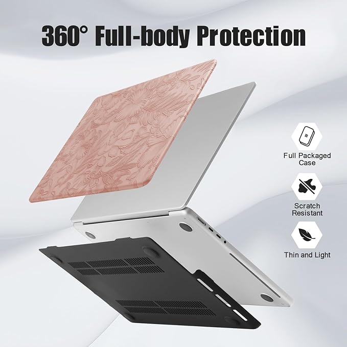 DTangLsm for MacBook Pro 14 inch Case 2026 M5, 2025 2024-2021 M4 M3 M2 M1 A3426 A3427 A3434 A3112 A3185 A3401 A2918 A2992 A2779 A2442 Pro Max, Textured Retro Leather Hard Case & Keyboard Cover, Pink