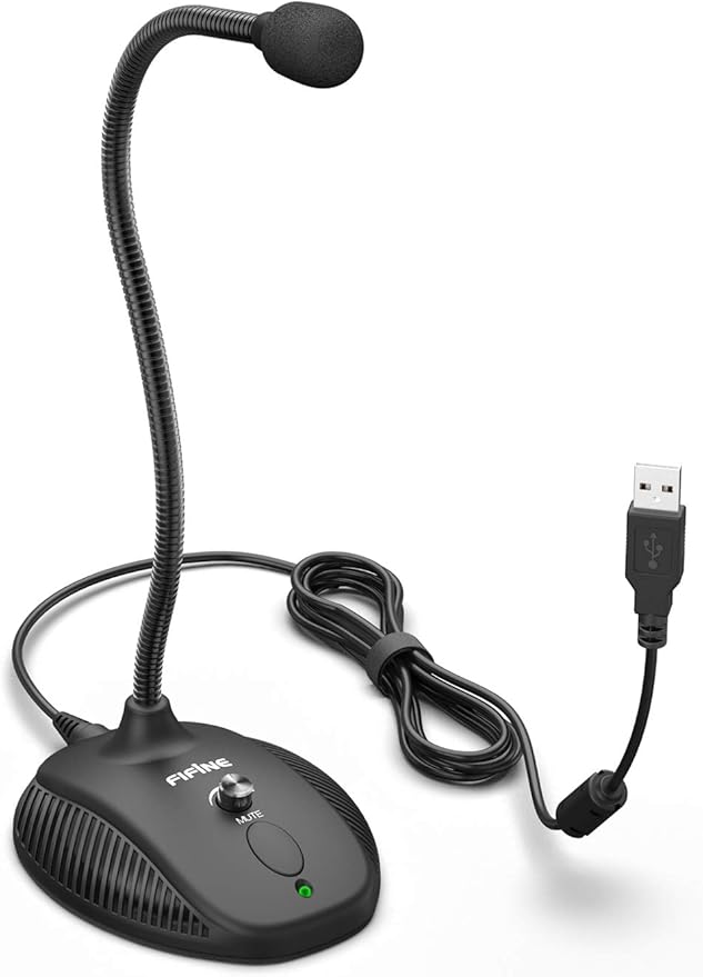 Fifine USB Computer Microphone, Plug &Play Desktop Condenser PC Laptop Mic,Mute Button with LED Indicator, Compatible with Windows/Mac, Ideal for YouTube,Zoom,Recording,Twitch Games(K054)