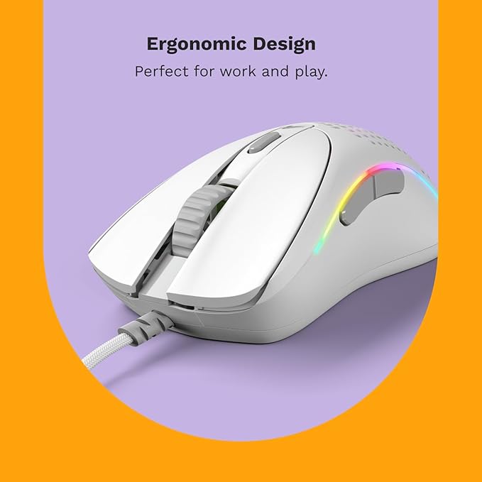 Glorious Gaming - Superlight Wired PC Gaming Mouse with Honeycomb Shell, 6 Programmable Buttons, RGB Lighting & PTFE Skates - Model D 2, Matte White