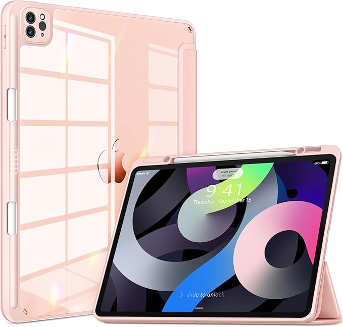 VIKESI Case for iPad Pro 12.9 6th/5th/4th/3rd Generation 2022/2021/2020/2018,TPU Shockproof Frame,Built-in Pencil Holder,Auto Sleep/Wake - Rose Gold