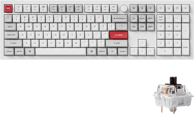 Keychron Q6 Pro Full-Size RGB Bluetooth Custom Mechanical Keyboard, Full Aluminum QMK/VIA Programmable Knob KSA Double-Shot PBT Keycap Hot-Swappable Brown Switch, Mac Windows Linux-White