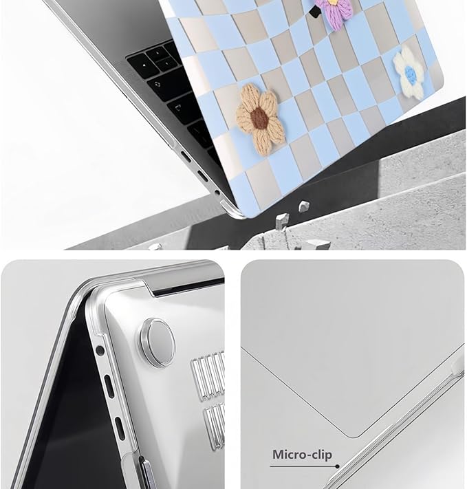 DTangLsm for MacBook Pro 13 inch Case 2025 2024-2016 M2 M1 A2338 A2289 A2251 A2159 A1989 A1706 A1708, Gingham Fluffy Plastic Hard Shell Cover for MacBook Pro 13.3 + Keyboard Cover, Blue Checkerboard
