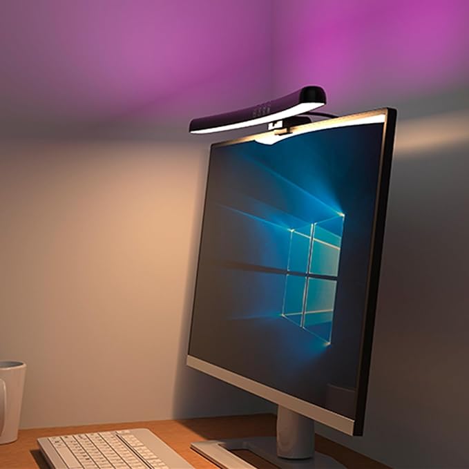 Yunseity Curved Monitor Light Bar, Reading LED Monitor Light with 3 Color Temperature Modes Stepless Dimming, Touch Control Computer Monitor Lamp Bar, No Screen Glare for Home Office