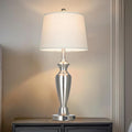 Cinyirong 30" Tall Silver Table Lamp for Living Room, 3-Way Dimmable Touch Control Bedside Lamp for Bedroom Nightstand with USB A+C Ports & AC Outlet (1 Pack)