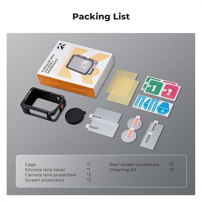 K&F CONCEPT Aluminum Alloy Camera Cage + Screen Protector Kit Compatible with DJI Osmo Action 6 Camera Accessories, Protective Cage Expansion Frame Case with Cold Shoe Mount for Tripod, Selfie Stick