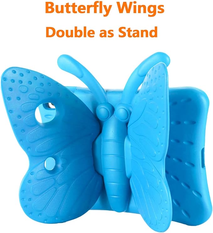 iPad 9th 8th 7th Generation Case Kids Girls, Cute Butterfly Shockproof EVA Foam Super Protection Stand Cover for iPad 2021 2020 2019 10.2" and iPad Air 3 Pro 10.5" - Blue